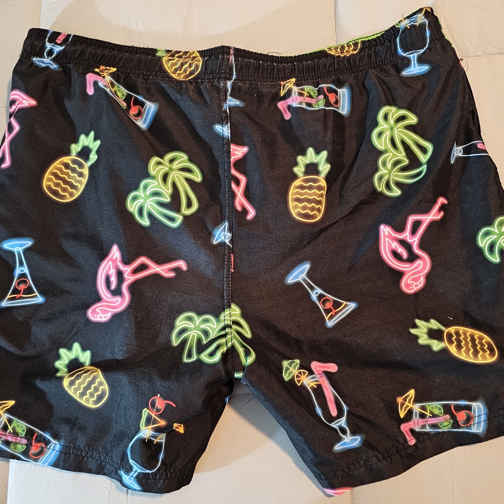 Black Neon Pattern Swim Trunks Vibrant Beachwear